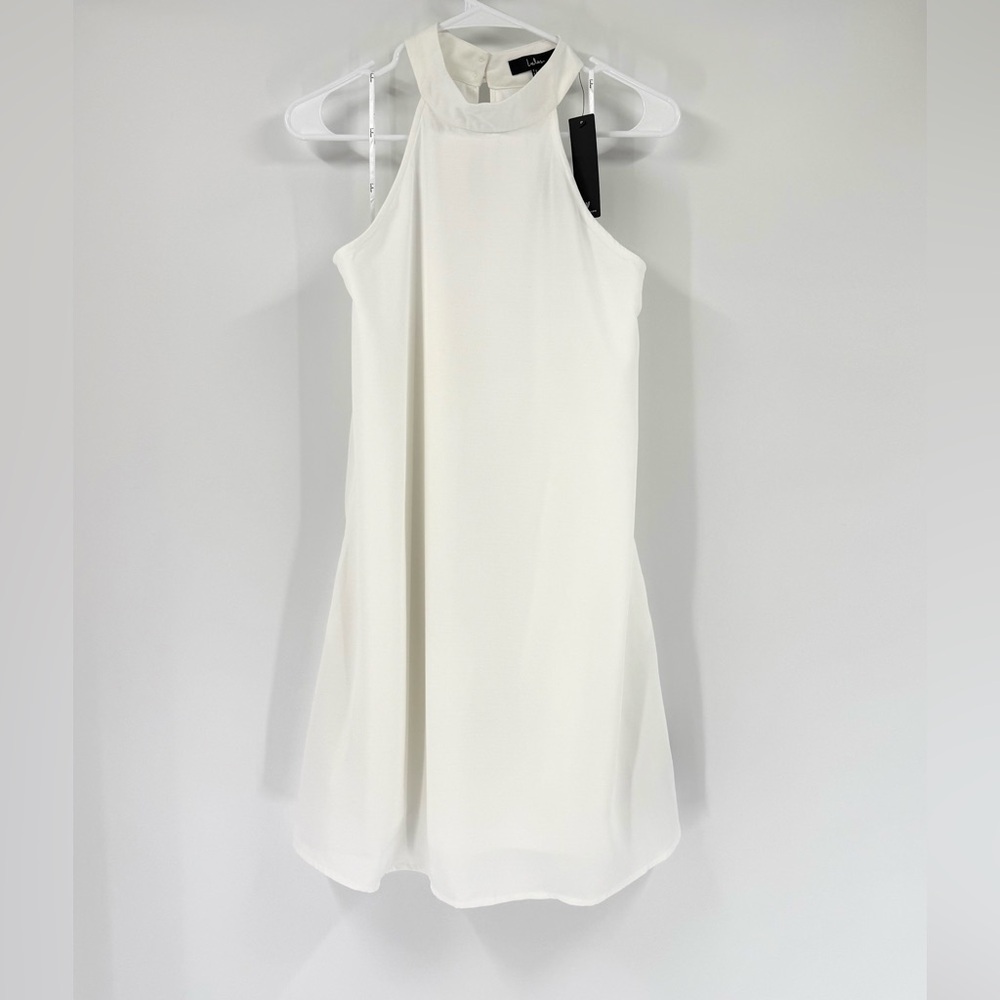 Lulus Love of Mine White Halter Mini Midi Swing Dress, Size L,‎ NWT - Picture 10 of 15